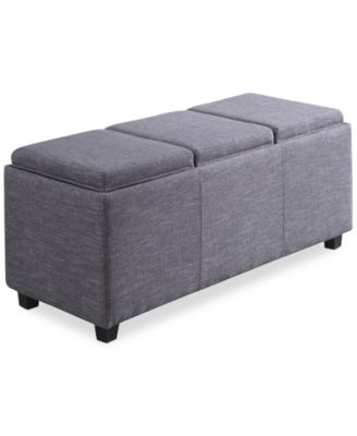 Avalon Fabric Rectangular Storage Ottoman with 3 Trays