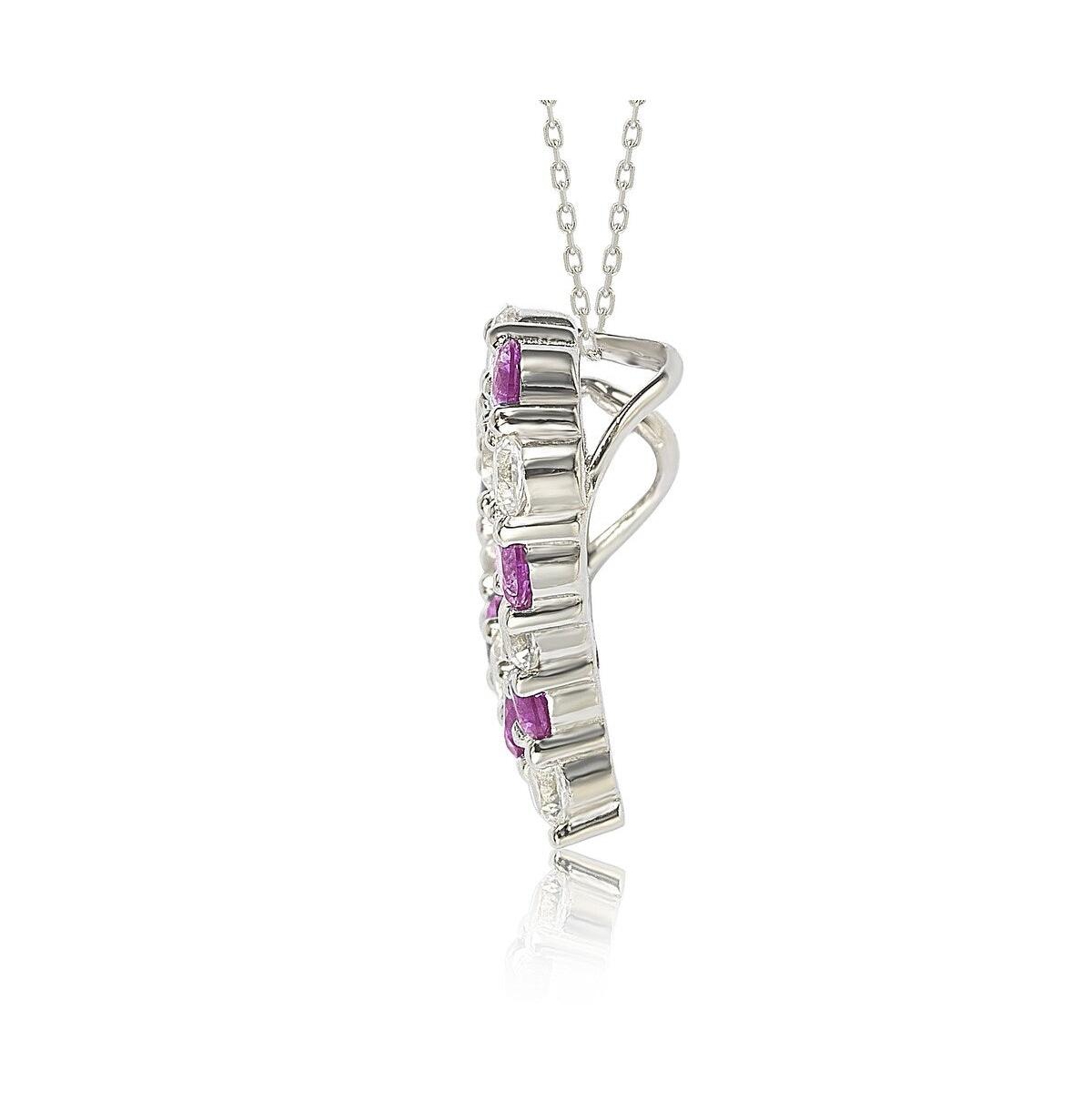 Suzy Levian New YorkSapphire & Lab-Grown White Sapphire Alternating Heart Eternity Pendant Necklace in Sterling Silver by Suzy Levian - Pink