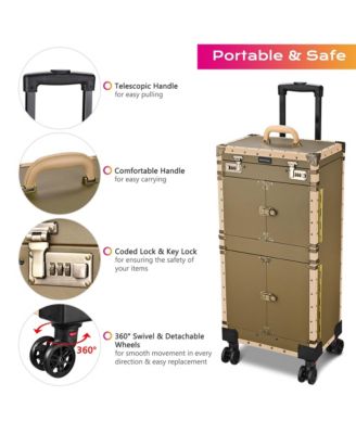Bronze Rolling Hair Stylist Salon Makeup Cosmetic Case Artists Train Trimmer Box