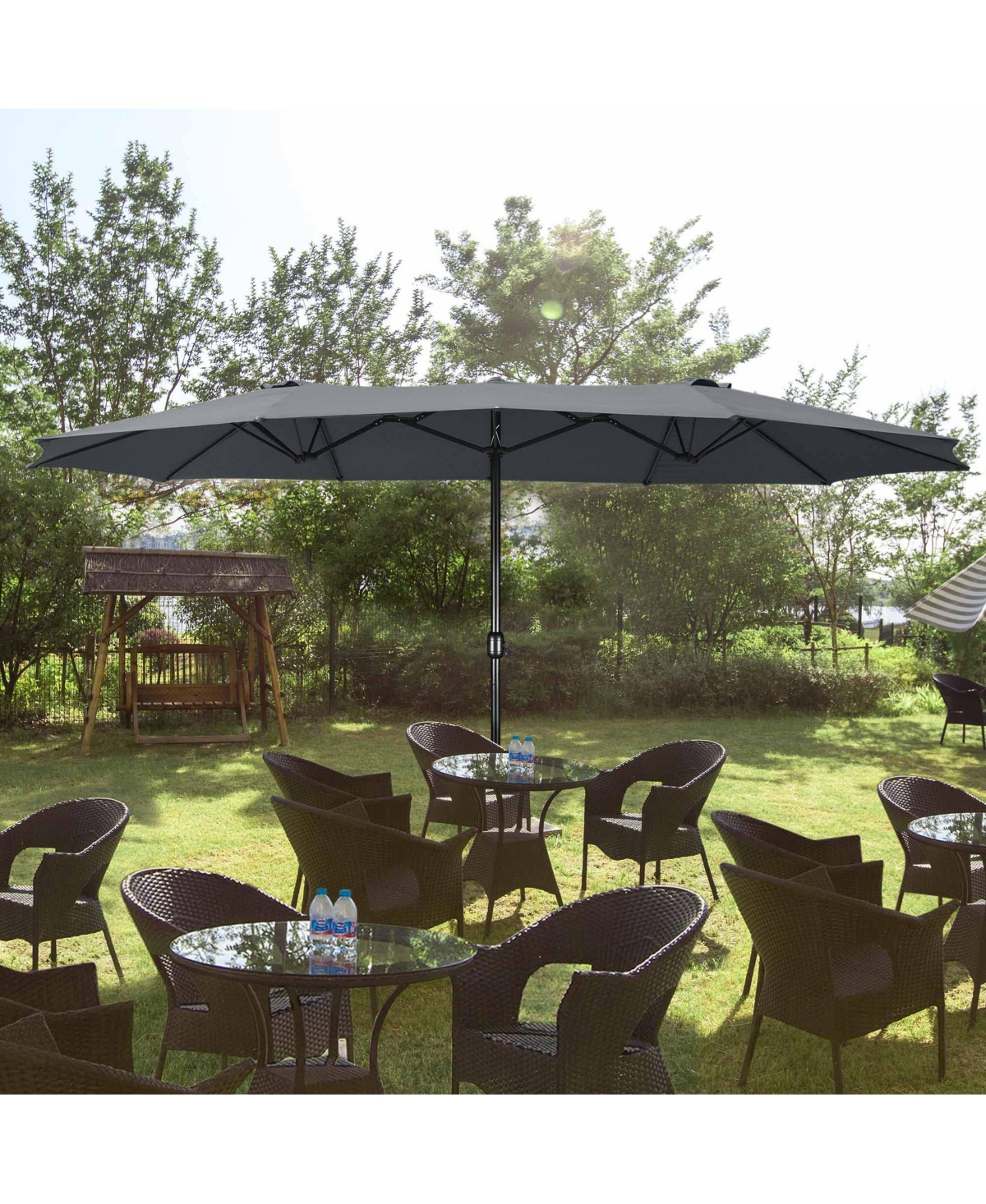 Yescom 14' Double-sided Patio Umbrella Sun Shade Fade Resistant Crank Outdoor Garden Market Grey