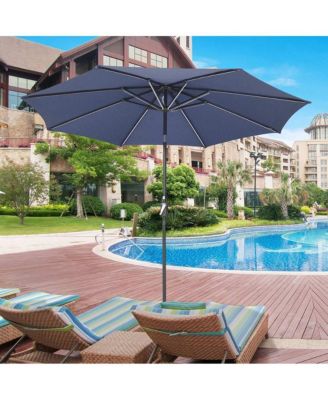 9ft Solar Power LED Patio Umbrella Outdoor Yard Parasol Sunshade Tilt with Crank