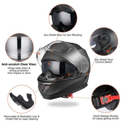 RUN-M3 Modular Flip Up Helmet Full Face Dual Visor DOT Motorcycle Bike