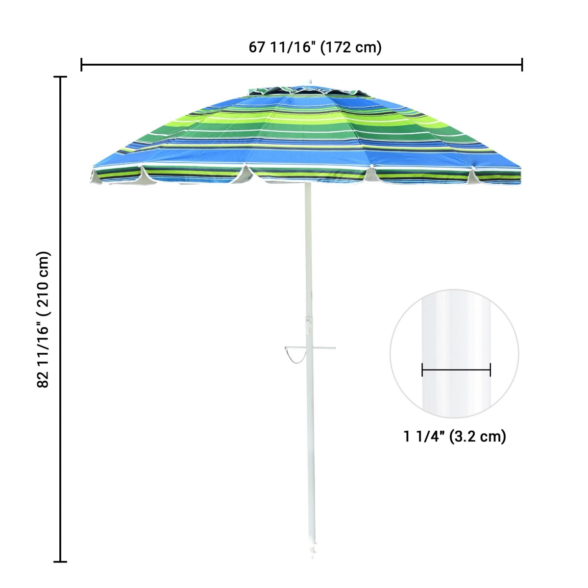 Yescom 5.6Ft Striped Outdoor Umbrella Uv Protection Sunshade Tilt Sand Anchor