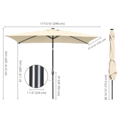 10x6.5FT Rectangle Outdoor Solar LED Patio Umbrella with Crank Tilt for Table Market Yard Deck Pool Party Navy