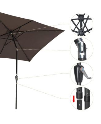 10x6.5FT Brown Rectangle Solar LED Patio Umbrella with Crank Tilt for Outdoor Table, Yard, Deck & Pool Use
