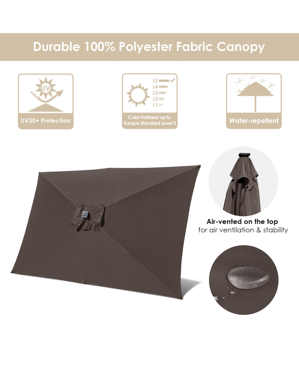 Yescom 2Pcs 10x6.5ft Rectangle Outdoor Patio Aluminium Umbrella Solar Led Crank Tilt Chocolate