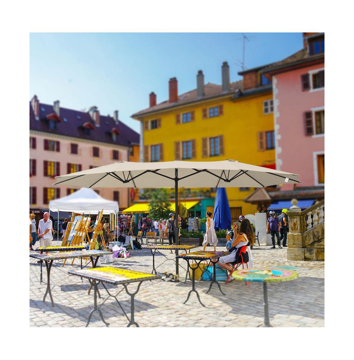 Yescom 14' Double-sided Patio Umbrella Sun Shade Fade Resistant Crank Outdoor Garden Market Sand