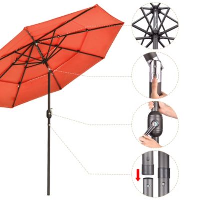 3 Tier Patio Umbrella with Crank Handle Push to Tilt Hotel Pool