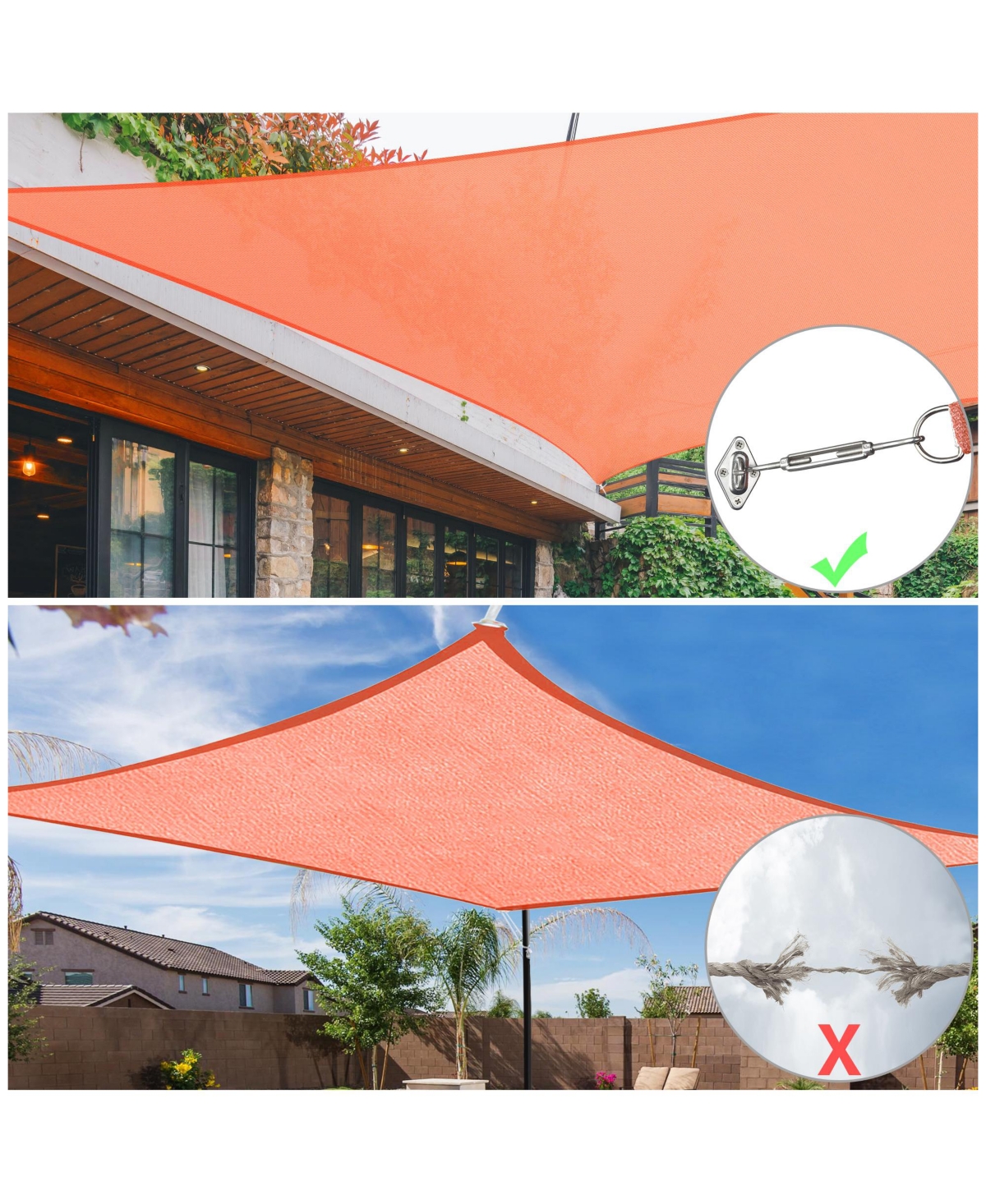 Yescom Rectangle Sun Shade Sail Hardware Kit 304 Anti-Rust Stainless Steel Turnbuckle