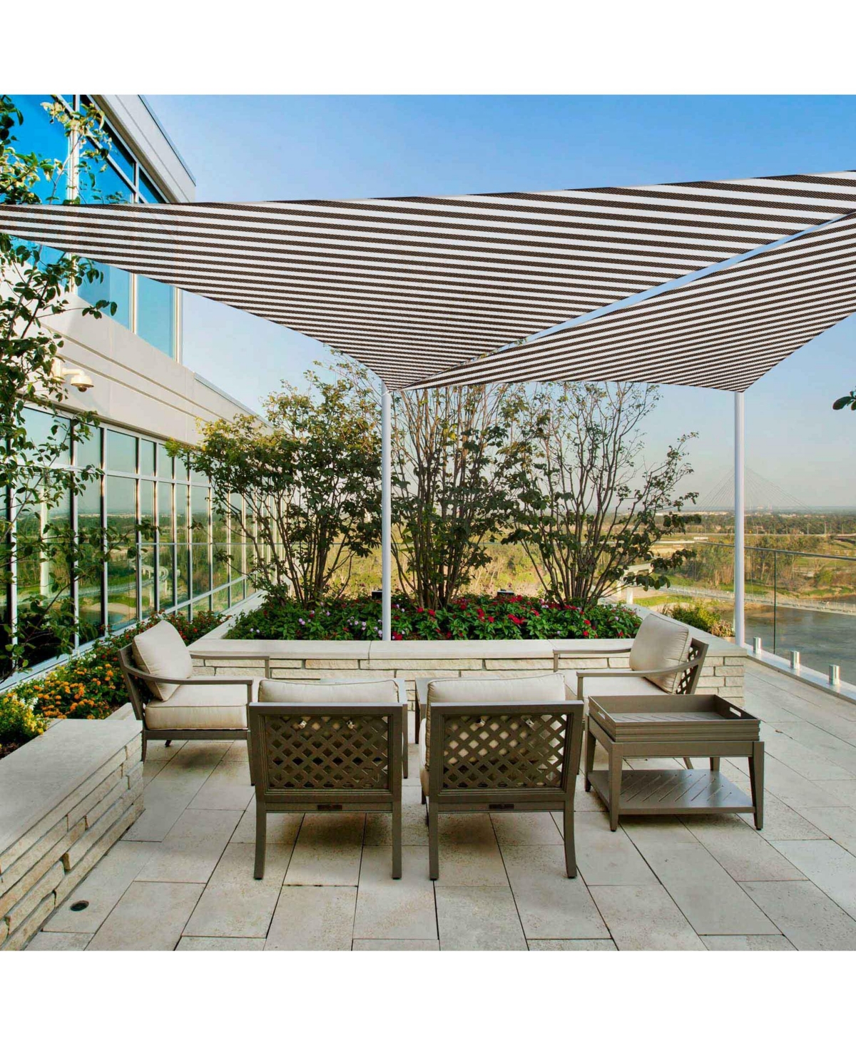 Yescom 2 Pack 16 Ft 97% Uv Block Hdpe Triangle Sun Shade Sail Canopy Outdoor Cover Net - Brown+white