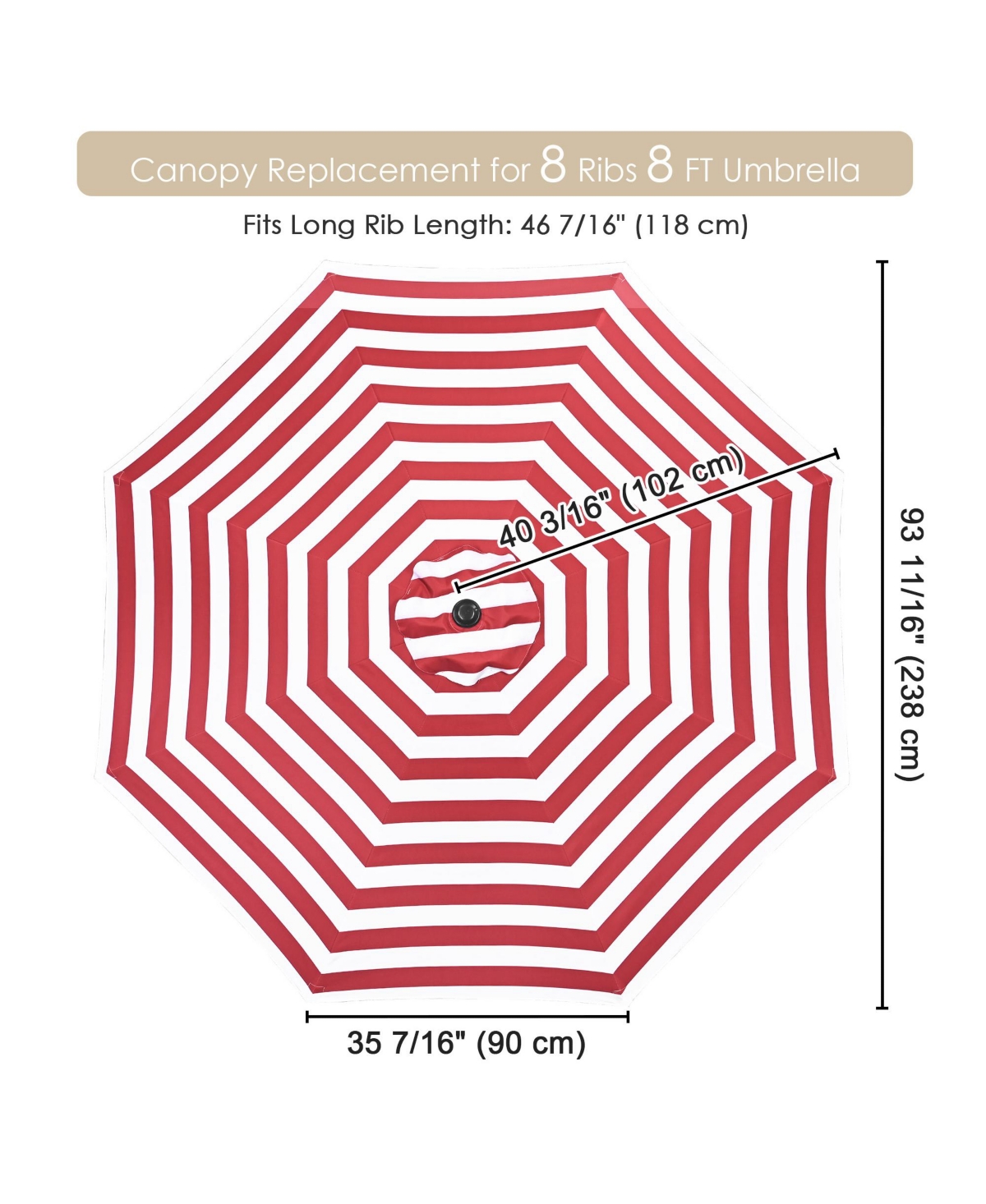 8 Ft Patio Umbrella Replacement Canopy Market Table Top Sunshade Cover Outdoor