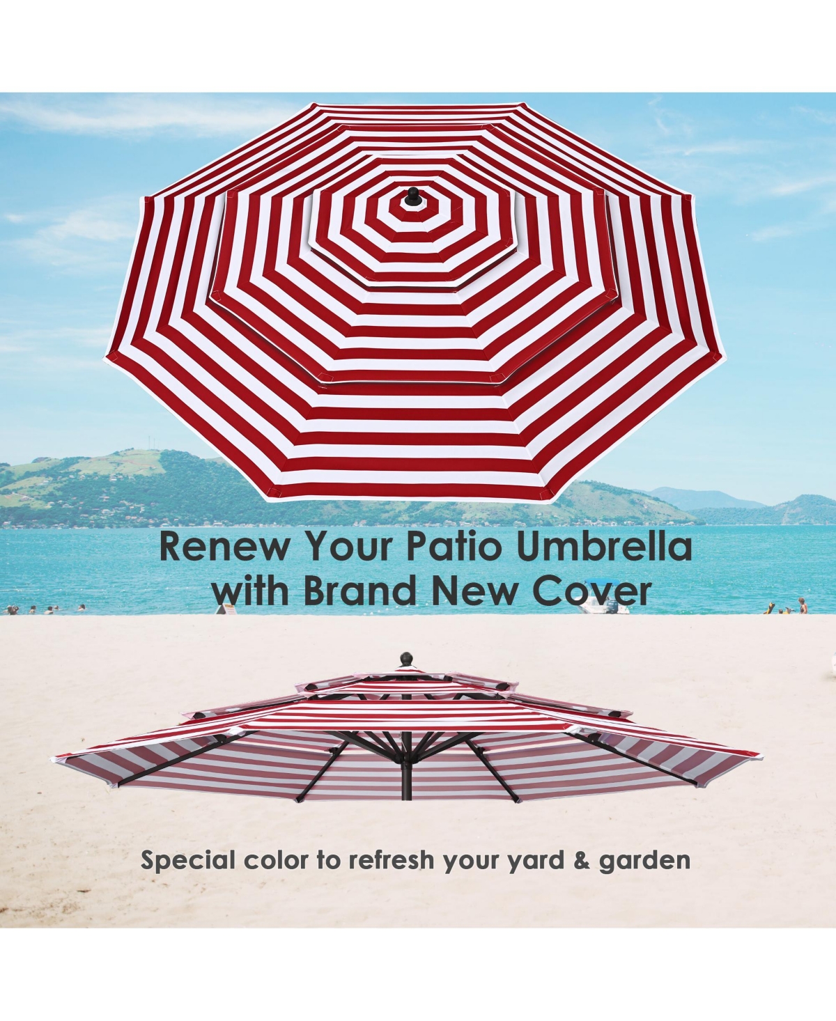 9 Ft 3-Tier Patio Umbrella Replacement Canopy Market Table Top Sunshade Cover