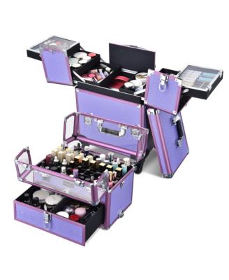 2in1 Nail Polish Organizer Rolling Makeup Train Case Manicure Purple