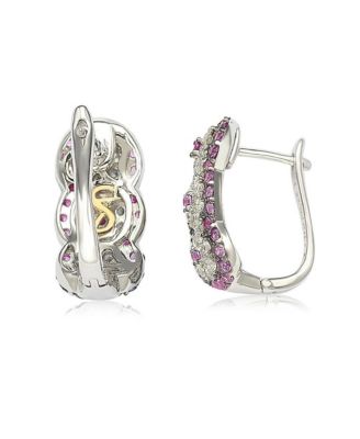 Suzy Levian Sterling Silver Sapphire & Created White Sapphire Floral Huggie Hoop Earrings