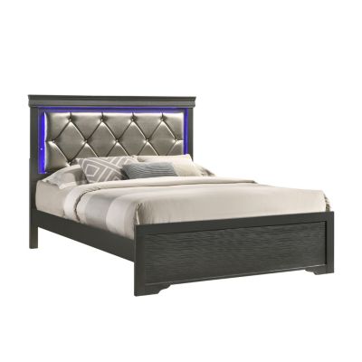 Streamdale Modern Brooklyn Full Size LED Bed Made With Wood In Gray
