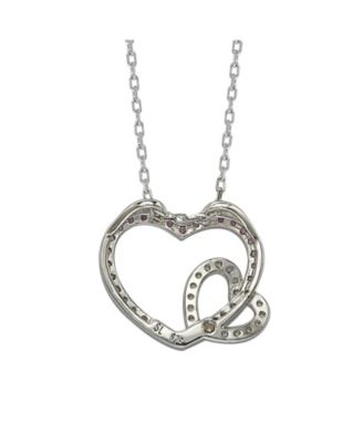 Suzy Levian Sterling Silver Sapphire & Created White Sapphire Double Heart Pendant Necklace
