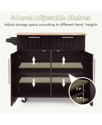 Heavy Duty Rolling Kitchen Cart with Tower Holder and Drawer-Brown