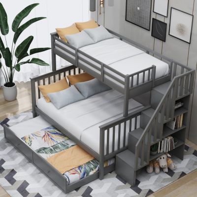 Twin-Over-Full Bunk Bed with Storage and Guard Rail