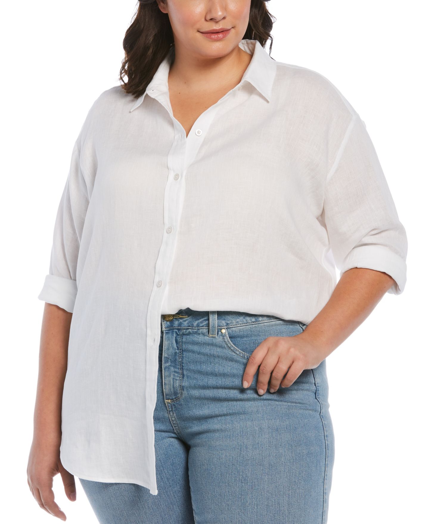 Женская рубашка Rafaella Plus Size 100% Linen Easy Long Sleeve Button-Down, цвет: Белый — фото 4