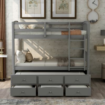 Streamdale Twin Bunk Bed with Ladder, Rail, Trundle and Drawers