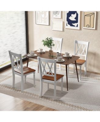 Set of 4 Wooden Farmhouse Kitchen Chairs with Rubber Wood Seat