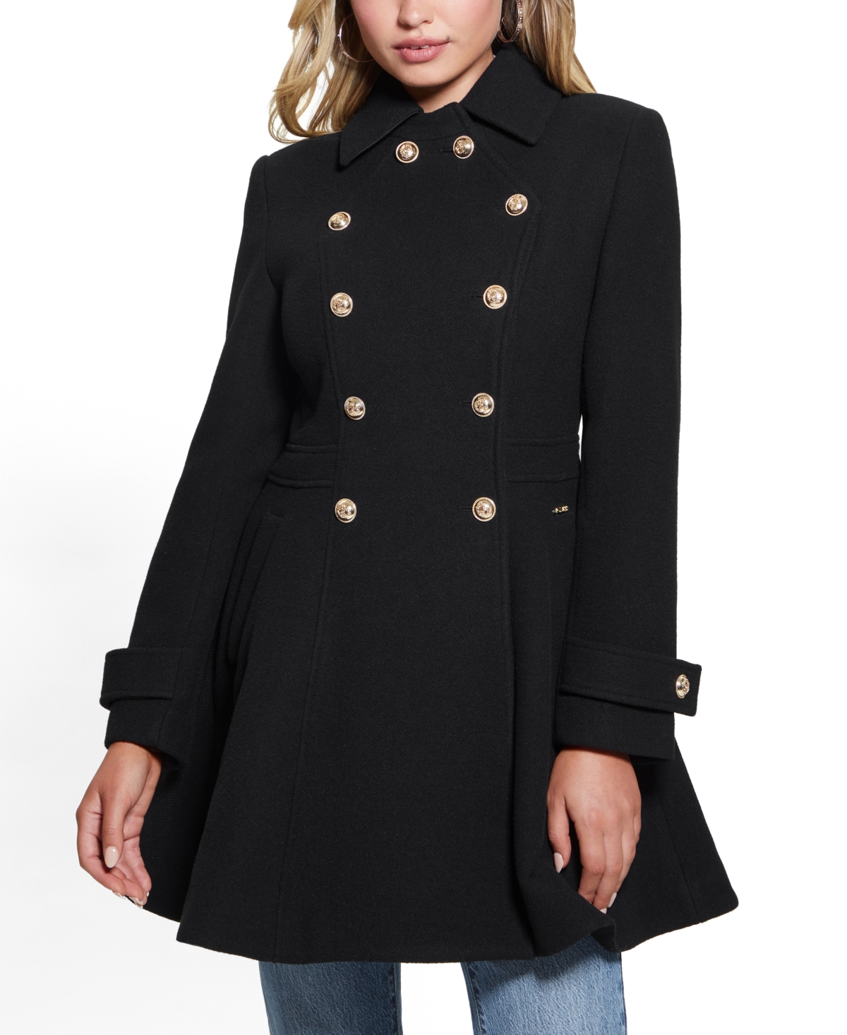 Guess Women s Collared Double Breasted Peplum Coat Cream White Smart Closet