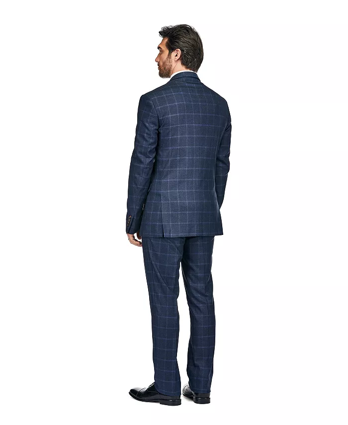 Men's 3-Piece Windowpane Plaid Slim Fit Suit - thumbnail 4