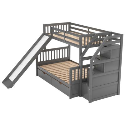 Streamdale Twin Over Full Bunk Bed With Drawers, Storage And Slide, Multifunction
