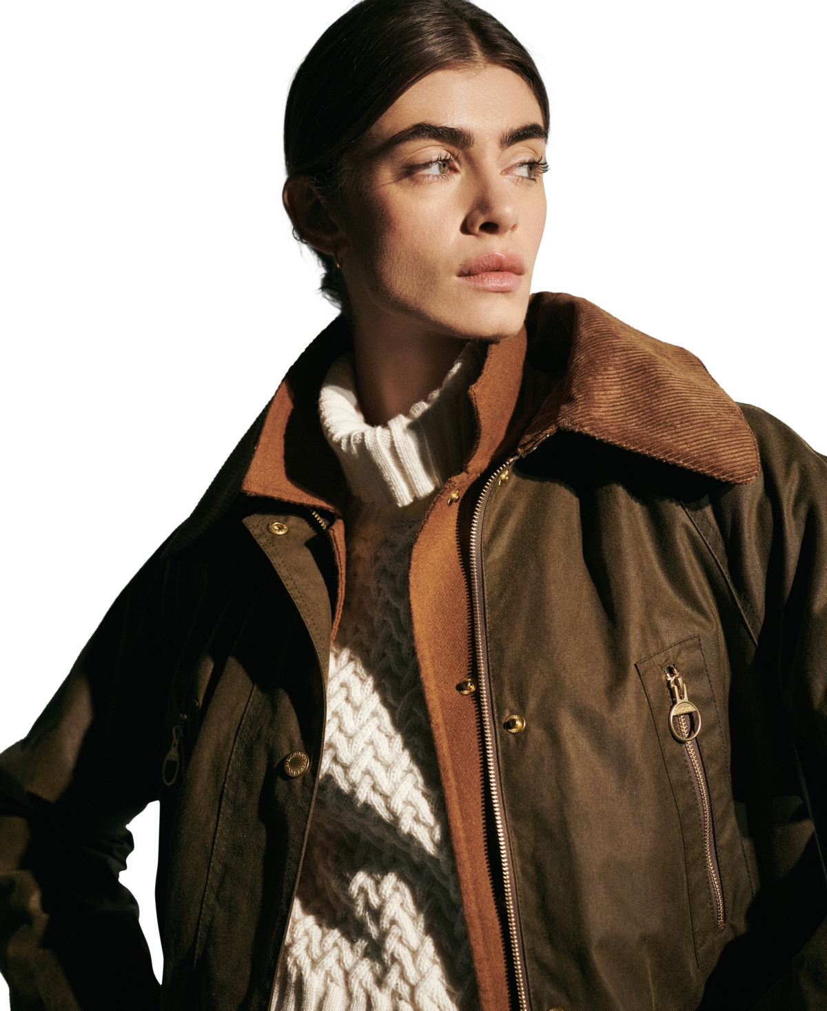 Barbour Women's Ebberston Corduroy-Collar Waxed Jacket -Classic