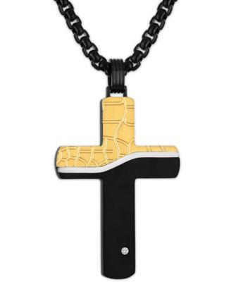 Esquire Men's Jewelry - Diamond Accent Giraffe Textured Two-Tone Cross 22" Pendant Necklace in Black- & Gold-Tone Ion-Plated Stainless Steel