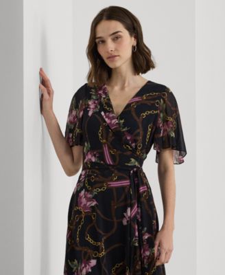 送料関税込【LAUREN RALPH LAUREN】PRINT GEORGETTE DRESS Lauren Ralph Lauren Women's Print Belted Crinkle Georgette