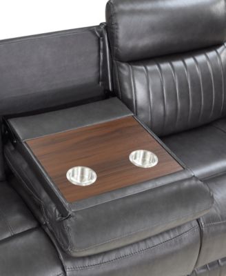 White Label Wallstone 82" Double Reclining Sofa with Drop-Down Cup Holder