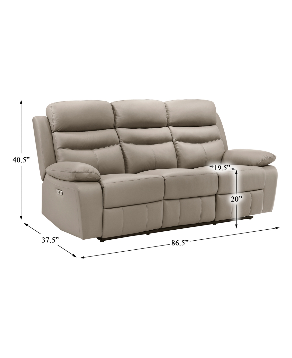 HOMELEGANCE WHITE LABEL RITTMAN 87" POWER DOUBLE RECLINING SOFA 