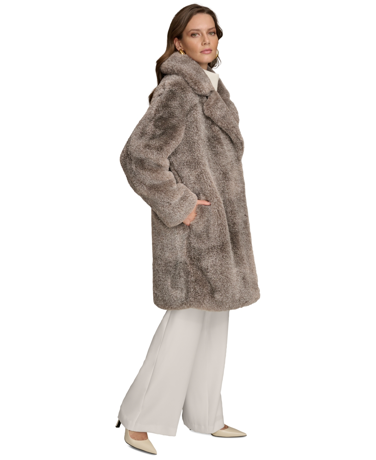 Donna Karan New York Women's Notched-Collar Faux-Fur Coat
