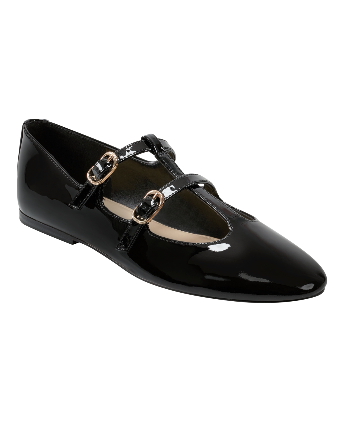 Marc Fisher Ltd Evie T-strap Flat In Black Patent Leather