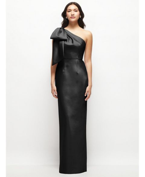 Женское платье Alfred Sung Oversized Bow One-Shoulder Satin Column Maxi, цвет: Чёрный