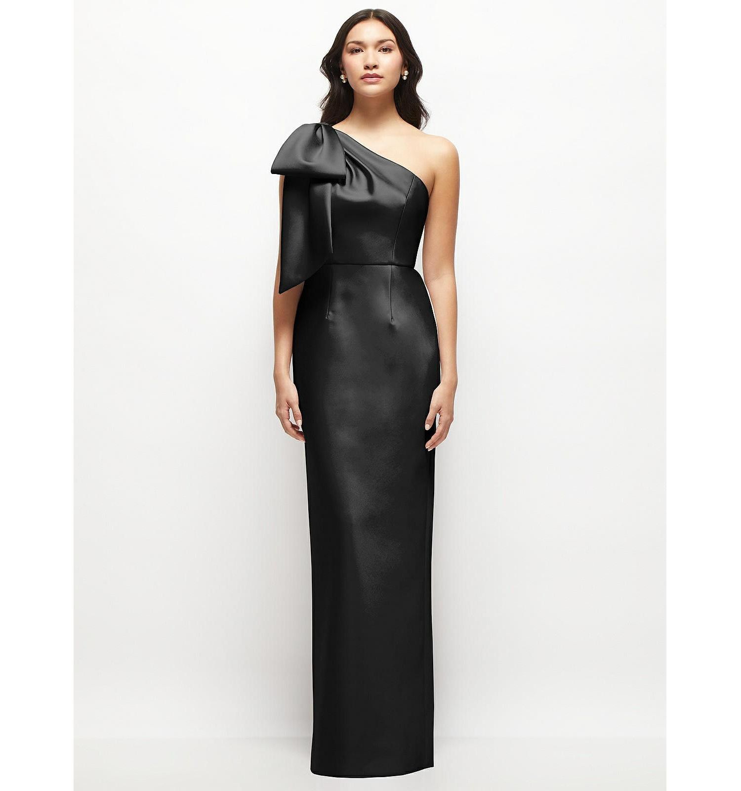 Women's Oversized Bow One-Shoulder Satin Column Maxi Dress