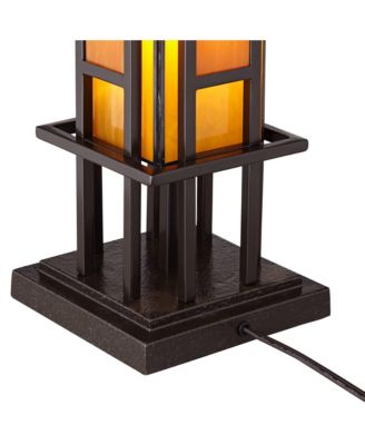 Prairie Mission Accent Table Lamp 20" High Bronze Geometric Metal Amber Stained Glass for Bedroom Living Room Bedside Nightstand