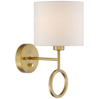 Amidon Modern Wall Lamp Warm Brass Metal Plug-in 8" Light Fixture White Fabric Drum Shade for Bedroom Reading Living Room House Home
