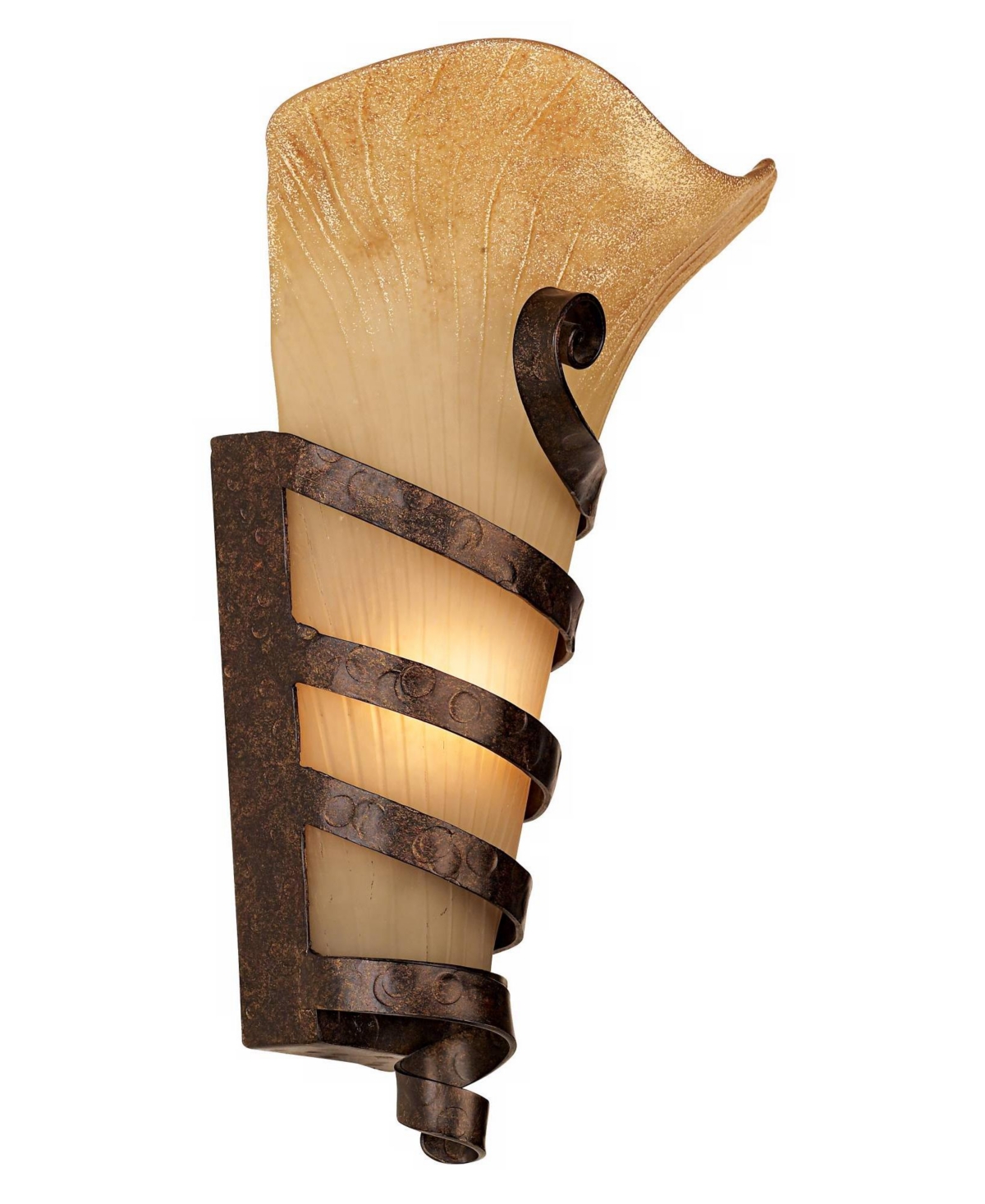 Solara Franklin Works Rustic Farmhouse Wall Sconce Lighting Decor Iron Scroll Hardwired High Fixture Scavo Art Glass for Bedroom Bathroom Bedside