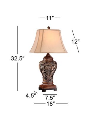 Leafwork Vase 32 1/2" Tall Large Traditional End Table Lamp Brown Wood Finish Tan Rectangular Shade Living Room