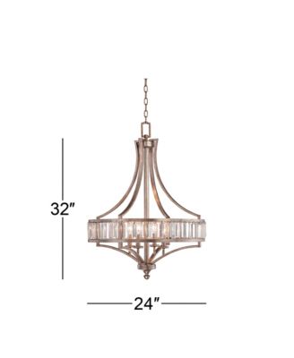 Soft Silver Chandelier 24" Wide Crystal Glass 4-Light Fixture for Dining Room House Kitchen Bedroom