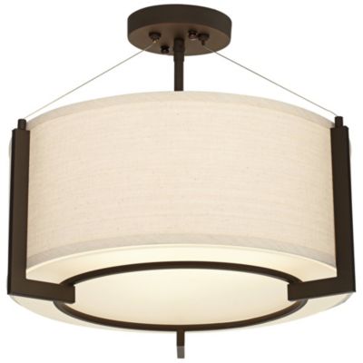 Stinson Modern Ceiling Light Semi Flush Mount Fixture 17 1/4" Wide Bronze 3-Light Linen Drum Shade for Bedroom Kitchen Living Room