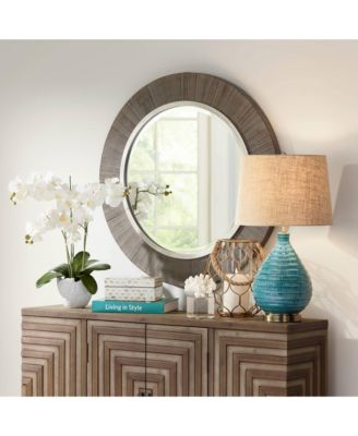 Kayley Mid Century Modern Coastal Table Lamp Textured Ceramic 24" High Sky Blue Glaze Linen Fabric Tapered Drum Shade for Living Room Bedroom House Bedside Nightstand Home - 360 Lighting