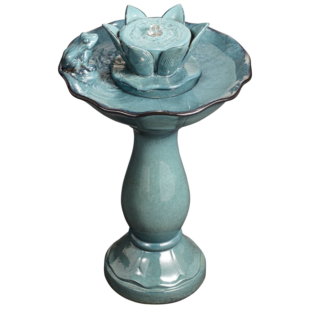 Pleasant Pond Frog Lotus Modern Outdoor Floor Water Bubble Fountain 25 1/4