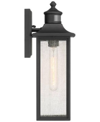 Mission Outdoor Wall Light Fixture Black Dusk to Dawn Motion Sensor 16 1/2" Seeded Glass for Exterior House Porch