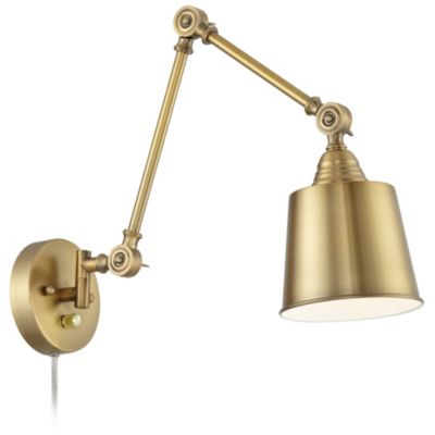 Mendes Modern Swing Arm Wall Lamps Set of 2 Brass Gold Plug-in Light Fixture Metal Shade for Bedroom Bedside Living Room Reading House