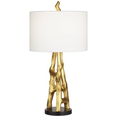 Organic Sculpture 29" Tall Modern Glam End Table Lamp Gold Finish Single White Shade Living Room Bedroom