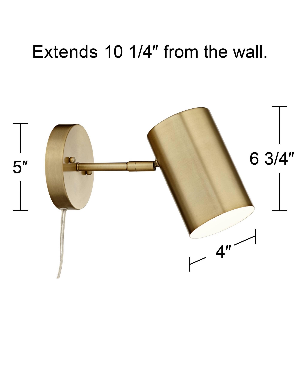 Carla Modern Wall Lamp Polished BrassMetal Plug-In Wide Fixture Mounted Adjustable Cylinder Down Cylinder Shade Bedroom Bedside House Reading