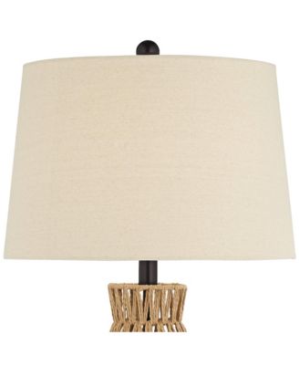 San Carlos Coastal Modern Table Lamps 29" Tall Set of 2 Natural Rattan Wicker Oatmeal Fabric Drum Shade for Bedroom Living Room Bedside